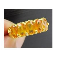 ราคา แหวน บุษราคัมแถว 5 เม็ด ฉลุลาย ทอง90 งานเก่า หลุดจำนำ สวยมาก นน. 5.56 g (7375106)