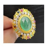 ราคา แหวน มรกต หลังเบี้ย ล้อมพลอยนพเก้า เพชร 20 เม็ด 0.30 กะรัต ทอง90 งานโบราณ สวยมาก นน. 11.05 g (7368681)