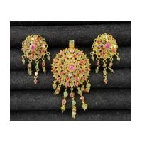 ราคา ชุด จี้ อุบะ + ต่างหู 3 สี ระย้า ตุ้งติ้ง ทับทิม มรกต เพชรซีก ทอง90 แบบงานโบราณ สวยมาก นน. 17.51 g (7368669)