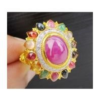 ราคา แหวน ทับทิม หลังเบี้ย ล้อมพลอยนพเก้า เพชร 20 เม็ด 0.20 กะรัต ทอง90 งานสวยมาก นน. 7.50 g (7368654)