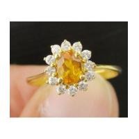 ราคา แหวน บุษราคัม เจียร ล้อมเพชร 12 เม็ด 0.24 กะรัต ทอง90 งานสวย น่ารักมาก นน. 1.75 g (7320048)