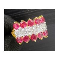 ราคา แหวน ทับทิม เจียร 2 แถว ฝังเพชร 5 เม็ด 0.90 กะรัต งานสวยมาก นน. 6.52 g (7276433)