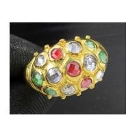 ราคา แหวน 3 สี ทับทิม มรกต เพชรซีก 3 แถว งานตะไบ ทอง90 งานเก่า หลุดจำนำ นน. 5.80 g (7192123)