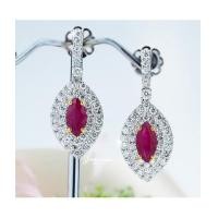 ราคา ต่างหูทับทิมสีแดงสด ตุ้งติ้งล้อมเพชร (7044601)