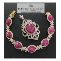 ราคา เซ็ตจี้พลอยทับทิมพม่าและสร้อยข้อมือทับทิมพม่าเผาเก่า (7210006)