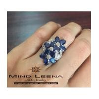 ราคา แหวนไพลินกระจุกดอกไม้ล้อมเพชรแท้น้ำหนักรวม 0.43 cts. (งานมือสองราคาพิเศษ) (7208243)