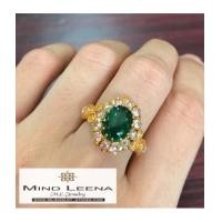 ราคา แหวนพลอยมรกตล้อมเพชรซีกเหลี่ยมลูกโลก(งานมือสองราคาพิเศษ) (7183582)