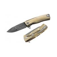 ราคา มีดพับ LionSteel ROK Frame Lock Knife Damascus Blade, Gold Titanium Handles (ROK DD GL) (7384493)