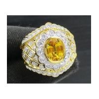 ราคา แหวน บุษราคัม เจียร ฉลุลาย ฝังเพชร 60 เม็ด 0.88 กะรัต ทอง90 หลุดจำนำ งานสวยมาก นน. 8.52 g (7506295)