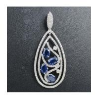 ราคา จี้ ไพลิน เจียร ทรงหยดน้ำ ตุ้งติ้ง ฝังเพชร 180 เม็ด 1.50 กะรัต ทอง18K งานสวยมาก นน. 4.84 g (7507402)