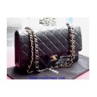 ราคา chanel medium classic double flap black quilted leather with light gold chain (2414922)