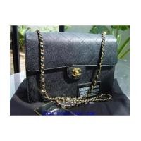 ราคา chanel vintage classic flap black caviar leather single gold chain12\quot; (2356889)