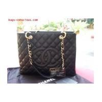 ราคา chanel grand shopping tote/black quilted caviar leather/gold hardware (2160301)