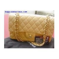 ราคา chanel classic double flap/quilted lamb skin10\"/beige with gold chain (1853522)