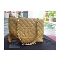 ราคา chanel grand shopping tote/caviar leather/beige with gold chain (1798987)