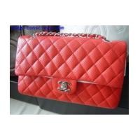ราคา chanel classic red perforated,double flap/silver chain10\" (1744592)