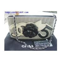 ราคา chanel pochette quilted canvas with camillia and logo embossed on bag (1686843)