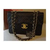 ราคา chanel classic jumbo vintage13'/black quilted leather with double gold chain (1561249)