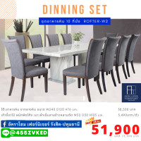 ราคา AKRA HOME ชุดโต๊ะกินข้าวหินอ่อน 10ที่นั่ง หินอ่อนขาว เก้าอี้เบาะผ้า (10437623)