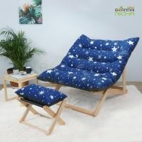 ราคา Baanmainicha เก้าอี้ปรับนอนสำหรับพักผ่อน ไม้ยางพารา เบาะลายดาวน้ำเงิน (10449622)