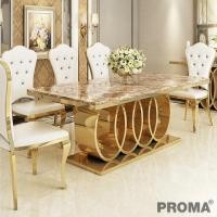 ราคา PROMA โต๊ะรับประทานอาหารหินอ่อนสุดหรูสไตล์ฝรั่งเศสวินเทจ พร้อมเก้าอี้ 6 ตัว 180 x 90 x 75 cm ทอง (10469853)