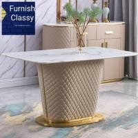 ราคา FurnishClassy โต๊ะทานข้าวดีไซน์เรียบหรู ท็อปหินอ่อน สีขาว 140*80*75 (10483878)