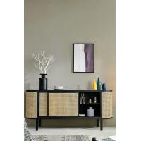 ราคา ตู้วางทีวีบานหวายโค้งมินิมอล ดำ 180x55x90 cm ไม้สัก (ไทย) คล้าย 80-90% (10558054)