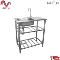 ราคา (MEX) อ่างล้างจาน 1 หลุม 1 ที่พัก PSR75 สเตนเลส สตีล พร้อมขาตั้ง ตะแกรงวางภาชนะ และราวกันตก 3 ด้าน สะดือขนาด 3.5 นิ้ว แถ เงิน (10697349)
