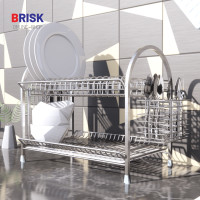 ราคา Brisk - ชั้นคว่ำจานสแตนเลส ชั้นคว่ำแก้ว ชั้นวางบนซิงค์ ชั้นวางจาน ครบเซ็ท สแตนเลส304 แท้ Kitchen Dish Drainer 60 x 36.5 x 33 cm. สแตนเลส (10695388)
