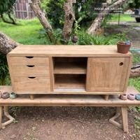 ราคา Woodjobgallery ตู้วางทีวี 3 ลิ้นชัก + บานเลื่อน wood ไม้สัก (10722739)