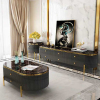 ราคา Mobilia ชั้นวางทีวีไม้MDFท็อปหินอ่อน สีดำ 200x40x47 ซม. (10739556)