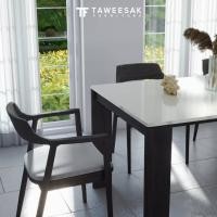 ราคา Taweesak ชุดโต๊ะอาหารไม้สักท็อปหินอ่อนรุ่น Thames สี Walnut 90X200X75cm. 6ที่นั่ง (10867930)
