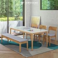 ราคา Taweesak ชุดโต๊ะอาหารไม้สักท็อปหินอ่อนรุ่น Sugar สี Walnut 90x200x75cm. 6ที่นั่ง (10868569)