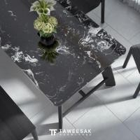 ราคา Taweesak ชุดโต๊ะอาหารไม้สักท็อปหินอ่อนรุ่น Tapas สี Black 90x200x75cm. 6ที่นั่ง (10868605)