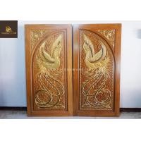 ราคา PF_Phrae | ประตูไม้สักบานคู่ ไม้แห้งเกรดA หลากหลายแบบ ลายหงส์ทอง 100X200ซม. (10861314)