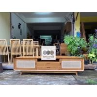 ราคา ท็อปกันเฟอร์นิเจอร์ไม้สักแพร่ Topgunwood ตู้ทีวีหวายไม้สัก สีธรรมชาติ (10850488)