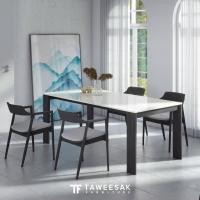 ราคา Taweesak ชุดโต๊ะอาหารไม้สักท็อปหินอ่อนรุ่น Thames สี Natural Teak 90X200X75cm. 6ที่นั่ง (10867927)