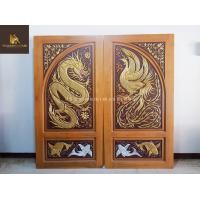 ราคา PF_Phrae | ประตูไม้สักบานคู่ ไม้แห้งเกรดA หลากหลายแบบ 80X200ซม. ลายมังกรหงส์และปลาเงินปลาทอง (10861322)