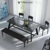 ราคา Taweesak ชุดโต๊ะอาหารไม้สักท็อปหินอ่อนรุ่น Tapas สี Natural Teak 90x200x75cm. 6ที่นั่ง (10868601)