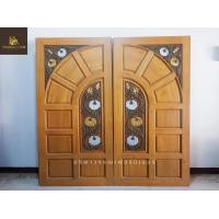 ราคา PF_Phrae | ประตูไม้สักบานคู่ ไม้แห้งเกรดA หลากหลายแบบ 80X200ซม. ลายเต้าโค้งแกะสักลายฟักทอง (10861318)