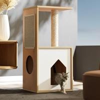 ราคา Purrfect Mood Homie Decorating Pet House I บ้านแมวทรงสูง พร้อมแผ่นลับเล็บและเสาลับเล็บแมว 34x34x73 cm สีน้ำตาล-ขาว (10910834)