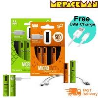 ราคา ถ่านชาร์จ USB ขนาด AA มาพร้อมสายชาร์จ ไม่ต้องมี เครื่องชาร์จ ถ่าน AA ถ่านชาร์จ AA จำนวน 1 คู่ (10959728)