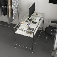 ราคา Wuxury Furniture โต๊ะทำงานสแตนเลส สไตล์เกาหลี โต๊ะทำงานมินิมอล โต๊ะคอมพิวเตอร์ TOPกระจก ไวน์บอร์ดขาว (10997641)