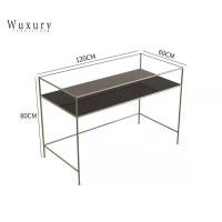 ราคา Wuxury Furniture โต๊ะทำงานสแตนเลส สไตล์เกาหลี โต๊ะทำงานมินิมอล โต๊ะคอมพิวเตอร์ TOPกระจก ไวน์บอร์ดดำ (10997643)