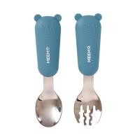 ราคา MEEM ช้อนส้อมสแตนเลสฝึกทานอาหาร ด้ามจับซิลิโคน รูปหมี ช้อนส้อมเด็ก รุ่น Little Bear Smoke Blue (12081814)