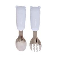 ราคา MEEM ช้อนส้อมสแตนเลสฝึกทานอาหาร ด้ามจับซิลิโคน รูปหมี ช้อนส้อมเด็ก รุ่น Little Bear เทาอมฟ้า Cloudy (12081816)