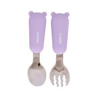 ราคา MEEM ช้อนส้อมสแตนเลสฝึกทานอาหาร ด้ามจับซิลิโคน รูปหมี ช้อนส้อมเด็ก รุ่น Little Bear ม่วงอ่อน Pastel (12081827)