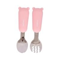 ราคา MEEM ช้อนส้อมสแตนเลสฝึกทานอาหาร ด้ามจับซิลิโคน รูปหมี ช้อนส้อมเด็ก รุ่น Little Bear ชมพูอ่อน Pastel (12081818)
