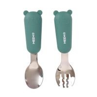 ราคา MEEM ช้อนส้อมสแตนเลสฝึกทานอาหาร ด้ามจับซิลิโคน รูปหมี ช้อนส้อมเด็ก รุ่น Little Bear Oil Green (12081820)