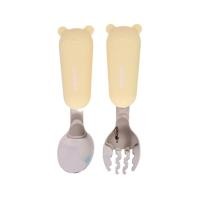 ราคา MEEM ช้อนส้อมสแตนเลสฝึกทานอาหาร ด้ามจับซิลิโคน รูปหมี ช้อนส้อมเด็ก รุ่น Little Bear เหลืองอ่อน Pastel (12081824)